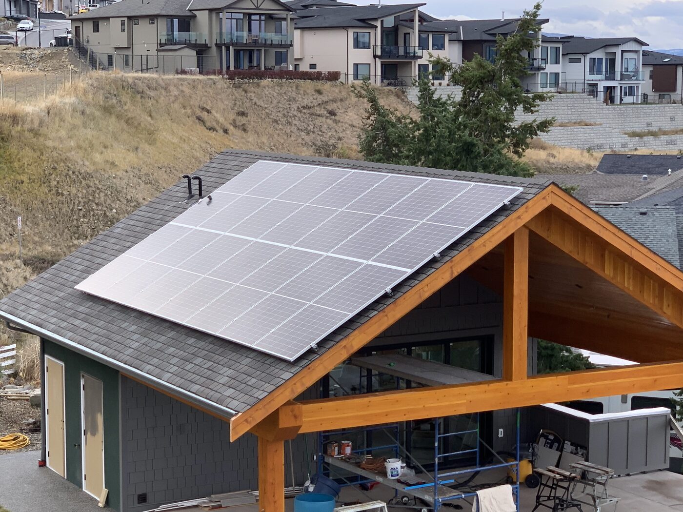 Solar on outbuilding shop with timber frame